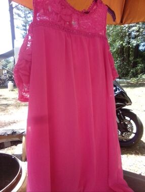 Womens Bright Pink Lace Yoke Dress Blouse